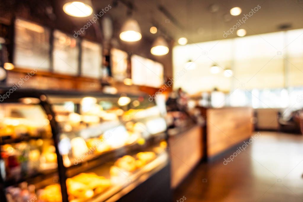 Abstract blur and defocused coffee shop and restaurant interior for background