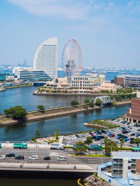 Japonya'nın Yokohama manzarası şehrin güzel bina mimari