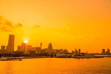Yapı ve Mimarlık Yokohama şehir manzarası Japonya günbatımı zaman güzel dış