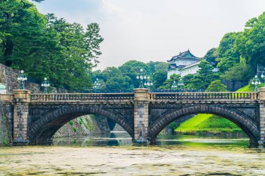 Güzel eski mimari İmparatorluk Sarayı Kalesi hendek ve Tokyo şehir Japonya köprüsünde