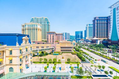 Çin, Makao - 11 Eylül 2018 - güzel lüks dış mimari yapı otelin çare macau şehir manzarası