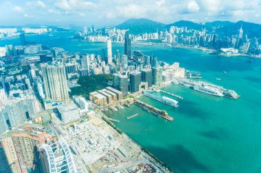 Hong kong şehir manzarası ile mavi gökyüzü arka plan dış cityscape bina güzel mimari