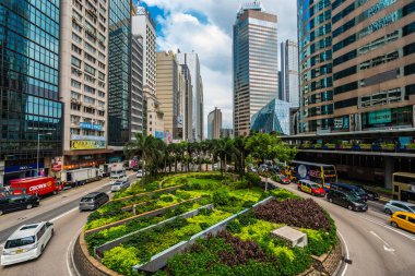Hong kong şehir manzarası ile mavi gökyüzü arka plan dış cityscape bina güzel mimari