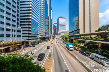 Hong kong şehir manzarası ile mavi gökyüzü arka plan dış cityscape bina güzel mimari