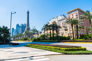 Çin, Makao - 10 Eylül 2018 - güzel eiffel tower landmark Paris oteli ve macau City resort