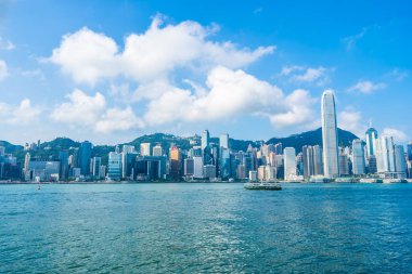 Hong kong şehir manzarası ile mavi gökyüzü arka plan dış cityscape bina güzel mimari