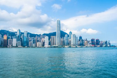 Hong kong şehir manzarası ile mavi gökyüzü arka plan dış cityscape bina güzel mimari