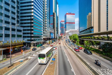 Hong kong şehir manzarası ile mavi gökyüzü arka plan dış cityscape bina güzel mimari