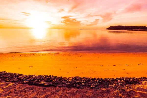 Čas Západu Slunce Pláži Tropického Ráje Ostrov Moře Kokosu Palmou — Stock fotografie