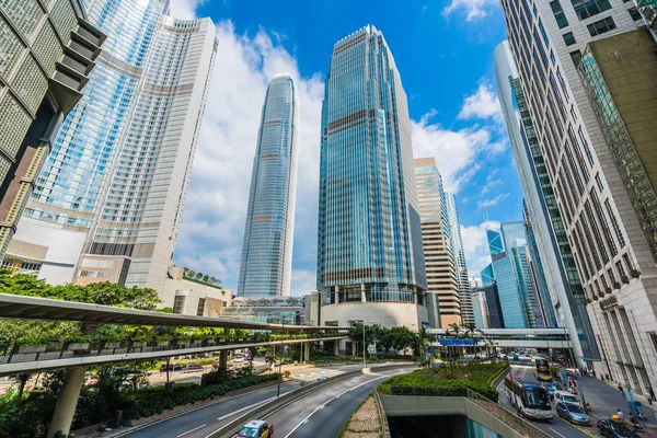 Güzel Mimari Ofis Mavi Gökyüzü Arka Plan Üzerine Hong Kong — Stok fotoğraf