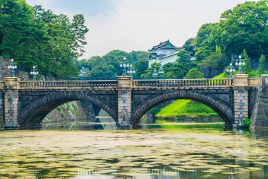 Güzel eski mimari İmparatorluk Sarayı Kalesi hendek ve Tokyo şehir Japonya köprüsünde