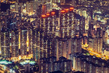 Hong kong şehir manzarası desende geceleri bina güzel mimari