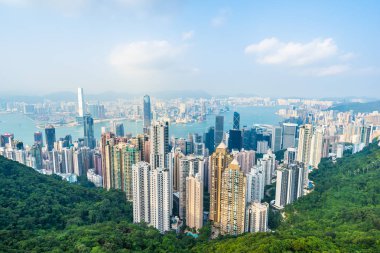 Hong kong şehir manzarası ile mavi gökyüzü arka plan dış cityscape bina güzel mimari