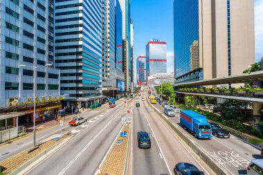 Hong kong şehir manzarası ile mavi gökyüzü arka plan dış cityscape bina güzel mimari