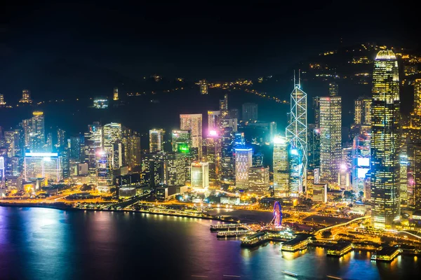 Beautiful Architecture Building Exterior Cityscape Hong Kong City Skyline Night — Stock Photo, Image