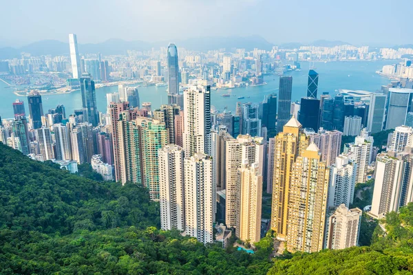 Vacker Arkitektur Byggnad Yttre Stadsbilden Hongkong Stadens Silhuett Med Blå — Stockfoto