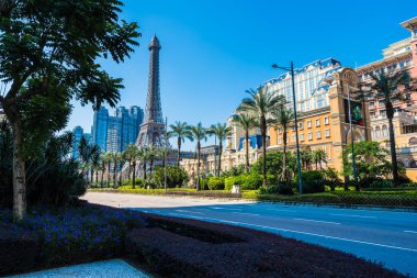 Çin, Makao - 10 Eylül 2018 - güzel eiffel tower landmark Paris oteli ve macau City resort