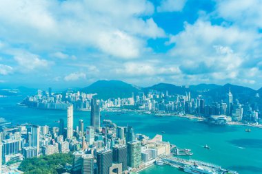 Hong kong şehir manzarası ile mavi gökyüzü arka plan dış cityscape bina güzel mimari