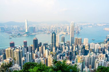 Hong kong şehir manzarası ile mavi gökyüzü arka plan dış cityscape bina güzel mimari