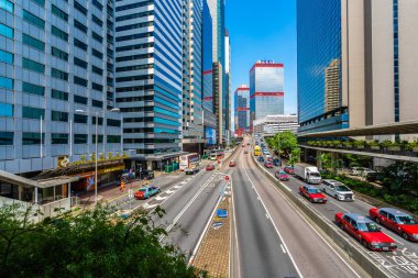 Hong kong şehir manzarası ile mavi gökyüzü arka plan dış cityscape bina güzel mimari