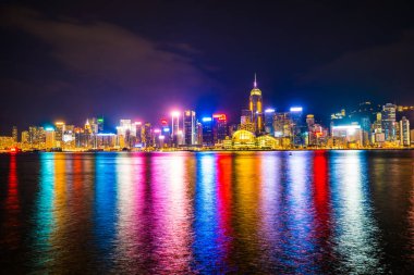 Bina Cityscape hong kong şehir manzarası içinde twilight ve gece güzel mimari