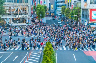 Tokyo, Japonya 29 Temmuz 2018: Shibuya kavşak veya kapısı popüler ve Simgesel Yapı yeme alışveriş için Tokyo'da yerleştirin ve yaya bir sürü burada var