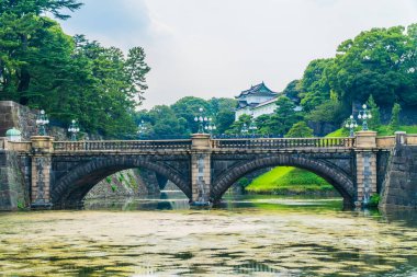 Güzel eski mimari İmparatorluk Sarayı Kalesi hendek ve Tokyo şehir Japonya köprüsünde