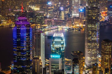 Alacakaranlık ve gece hong kong şehir manzarası dış cityscape bina güzel mimari