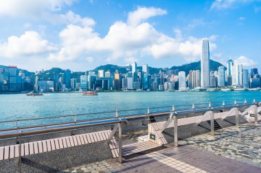 Hong kong şehir manzarası ile mavi gökyüzü arka plan dış cityscape bina güzel mimari