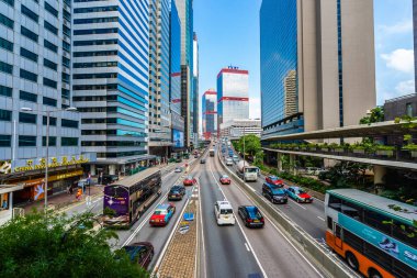 Hong kong şehir manzarası ile mavi gökyüzü arka plan dış cityscape bina güzel mimari