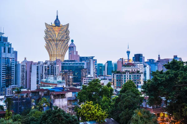 Bela Arquitetura Edifício Paisagem Urbana Cidade Macau Noite Crepúsculo — Fotografia de Stock