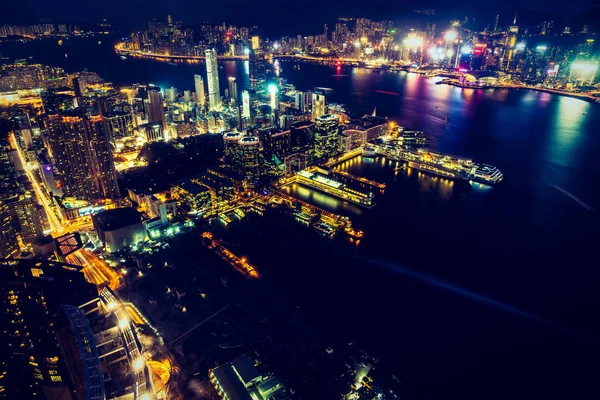 Beautiful Architecture Building Exterior Cityscape Hong Kong City Skyline Night — Stock Photo, Image