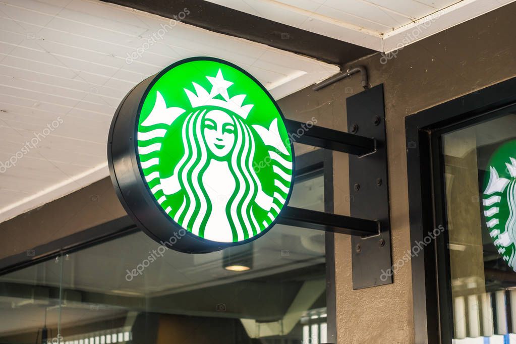PATTAYA , THAILAND Jan 20 2018 Starbucks sign and store around motorway express. Starbuck chain of coffee shops, founded in Seattle