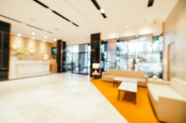 Özet olarak, arka plan için soyut bulanık ve odaksız otel ve lobi iç mekanı