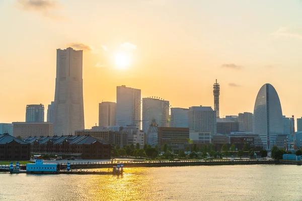 Красивий Зовнішній Вигляд Будівництва Архітектури Йокогамі Місто Skyline Японії Вечерние — стокове фото