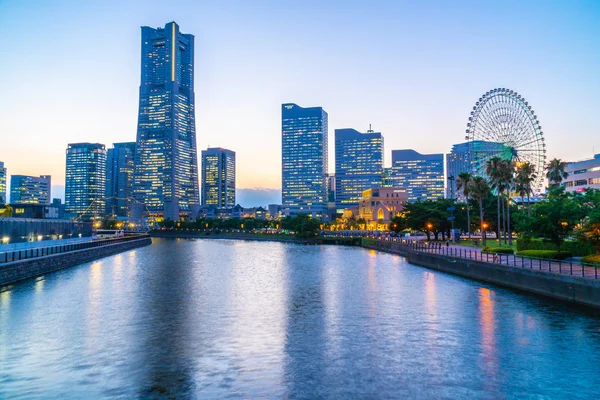 Piękna Architektura Budynku Jokohamie Panoramę Miasta Zmierzchu Japonii — Zdjęcie stockowe