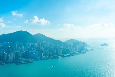 Hong kong şehir manzarası ile mavi gökyüzü arka plan dış cityscape bina güzel mimari