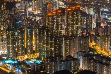 Hong kong şehir manzarası desende geceleri bina güzel mimari