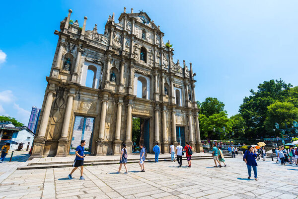 Китай, Макао - 6 сентября 2018 года - Красивое старинное архитектурное здание с руинами церкви Св.
