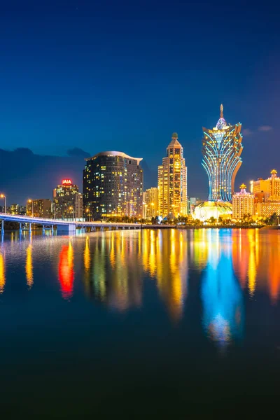 Schöne Architektur Gebäude Stadtbild Macau Stadt Bei Nacht — Stockfoto