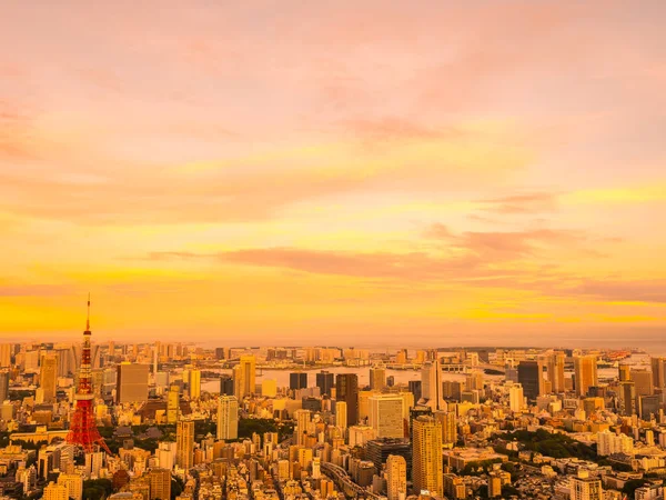 Japonya Günbatımı Zaman Şehirde Bina Mimari Tokyo Kule Güzel Havadan — Stok fotoğraf