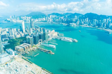 Hong kong şehir manzarası ile mavi gökyüzü arka plan dış cityscape bina güzel mimari
