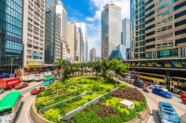 Hong kong şehir manzarası ile mavi gökyüzü arka plan dış cityscape bina güzel mimari