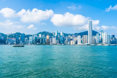 Hong kong şehir manzarası ile mavi gökyüzü arka plan dış cityscape bina güzel mimari