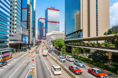 Hong kong şehir manzarası ile mavi gökyüzü arka plan dış cityscape bina güzel mimari