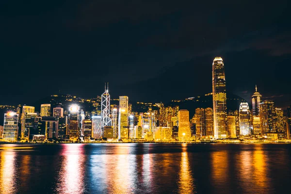 Krásná Architektura Vytváření Panoráma Panorama Hong Kongu Soumraku Noci — Stock fotografie