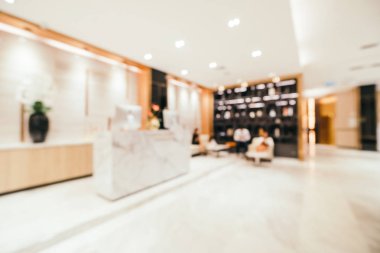 Özet olarak, arka plan için soyut bulanık ve odaksız otel ve lobi iç mekanı