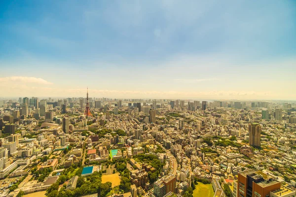 美しい建築で日本の青い空に東京タワーと東京市 — ストック写真