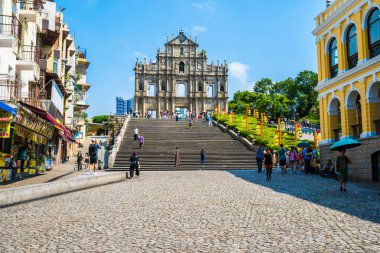Çin, harabe mavi gökyüzü arka plan ile Makao şehrinin st pual kilise Simgesel Yapı ile bina Macau - 6 Eylül 2018 - güzel eski mimari
