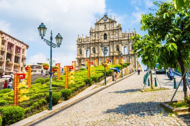 Çin, harabe mavi gökyüzü arka plan ile Makao şehrinin st pual kilise Simgesel Yapı ile bina Macau - 6 Eylül 2018 - güzel eski mimari